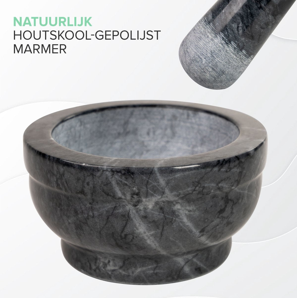 Coninx Vijzel - Mortier met stamper - Kruidenstamper - Ø15 X H8CM - Zwart Marmer Gepolijst