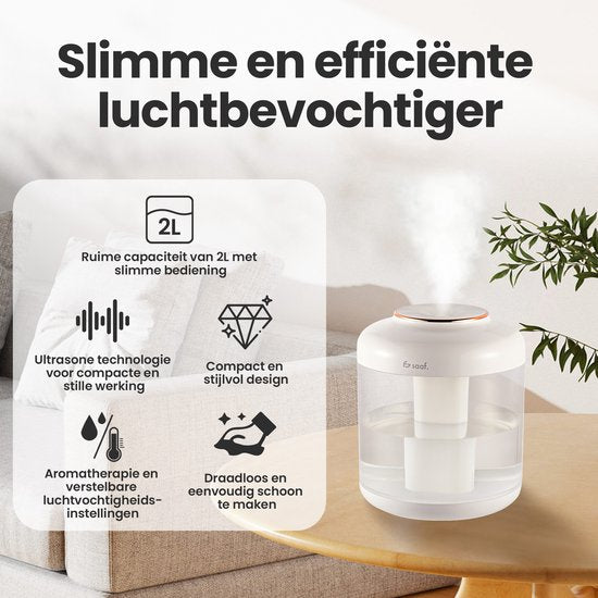 Luchtbevochtiger - 1.5L - Humidifier - Draadloos & Oplaadbaar - Aromadiffusers - Fluisterstil - Wit - van Saaf