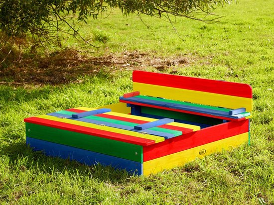 AXI Ella Houten Zandbak in Regenboog kleuren - Met Zitbankjes en Deksel - FSC hout - 100x95x20cm - Zandbak voor kinderen