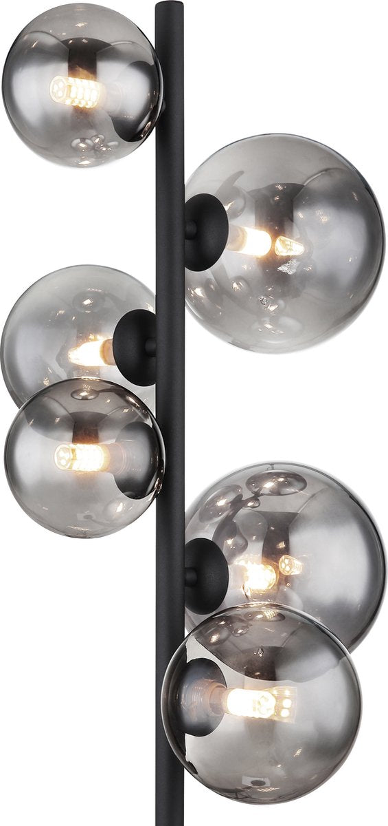 Globo Riha Vloerlamp - Zwart Metaal met Rookglas - 155 cm - 6xG9 LED