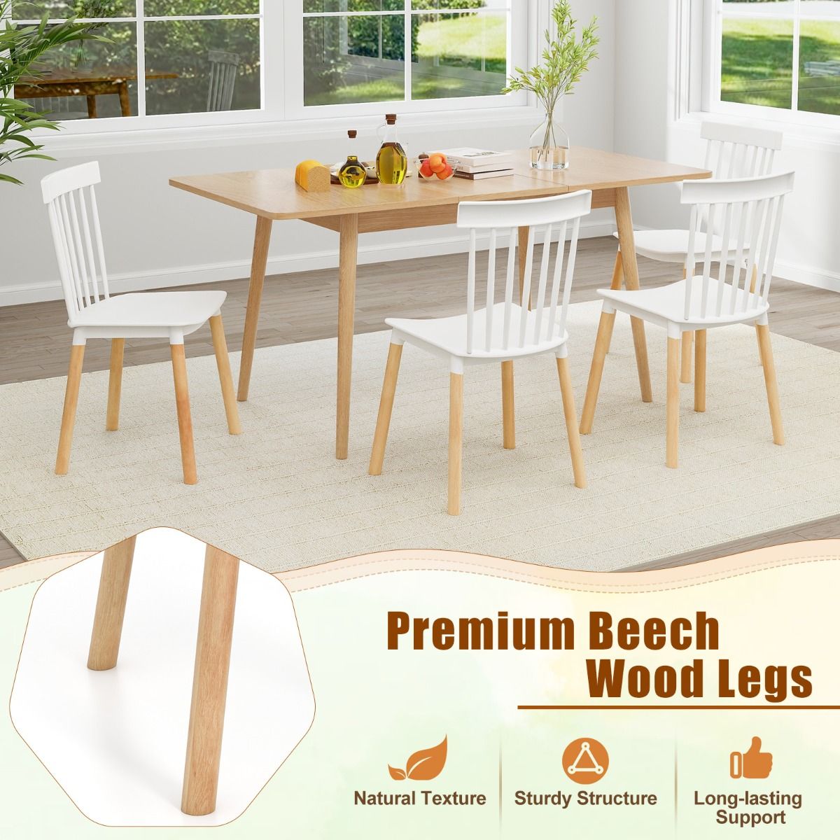 Coast Eetkamerstoelen set van 4 - massief houten poten - antislip voetkussens - zwart/wit