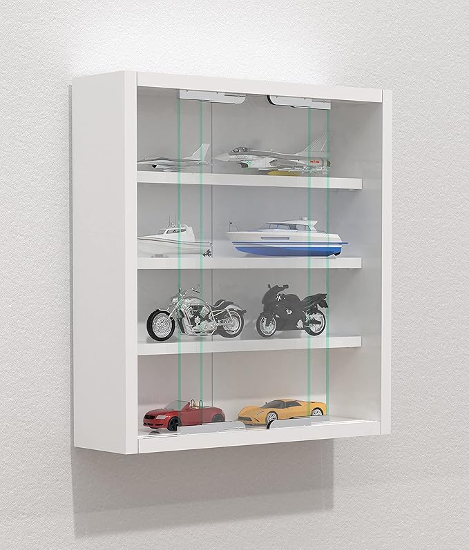 VCM Agisa S Hangende Vitrinekast – Wandkast met Gehard Glas, 3 Verstelbare Planken, Modern en Ruimtebesparend – Wit – 40x37x10 cm