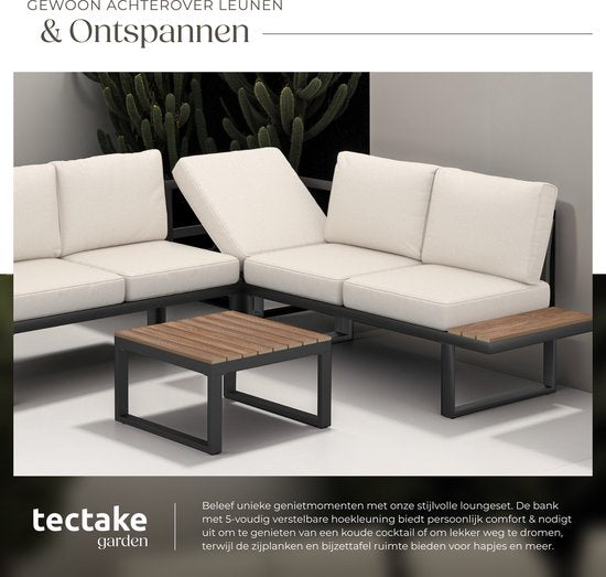 tectake® Tuinset - loungeset 4-delig - Weerbestendige tuinmeubelen met aluminium frame en polywood tafel - Verstelbare rugleuning - Tuinmeubelset met kussens - Ideaal voor tuin, balkon en terras