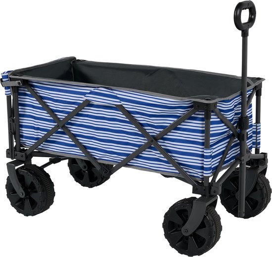 Tristar Bolderkar met laadklep 70kg draagvermogen - 94x49x58 cm - Opvouwbare Bolderwagen strand, festival, camping, tuin, dagje uit - Stevig Harmonicaframe - Beach Trolley, Strandkar, Transportkar, Trekwagen - Inclusief Opbergtas - HC-0422 - Blauw