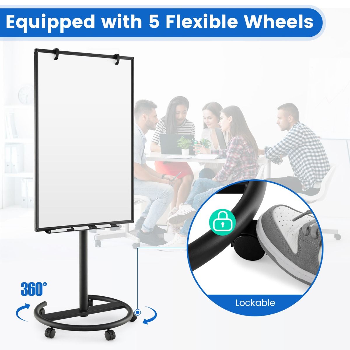 Coast Magnetisch Whiteboard - Inclusief Accessoires - Verrijdbaar - 100 x 65 cm - Zwart