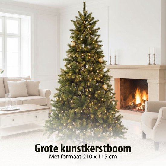 Black Box Trees Nagoya Kerstboom - Kunstboom met LED Verlichting en Scharnierconstructie - Kerstversiering voor Binnen met Natuurlijke Uitstraling - Rond - H210 x Ø115 cm - Groen