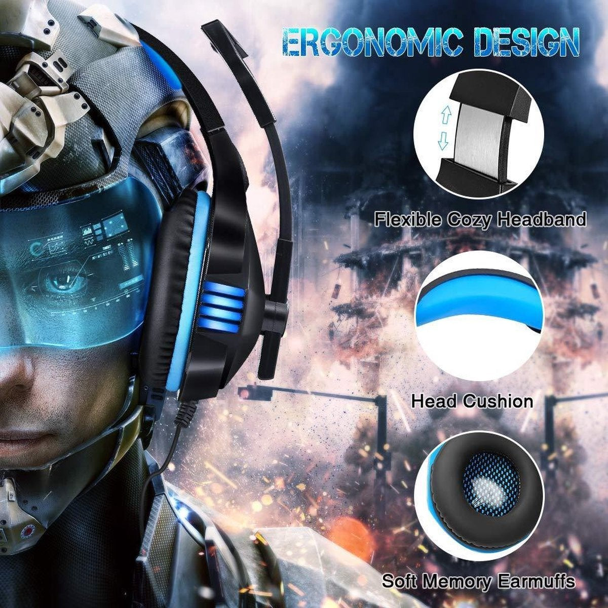 Hunterspider V3 Gaming headset - Zwart/Blauw - Geschikt voor PS4, Xbox One & Windows