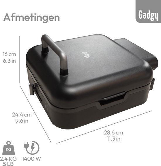 Gadgy Contactgrill 180° Draaibaar – 3-in-1 - Tafelgrill & Paninimaker – 1400W – Met Uitneembare Antiaanbakplaat en Openklapbaar – Temperatuurregelaar – Vetarm Grillen - Cooltouch