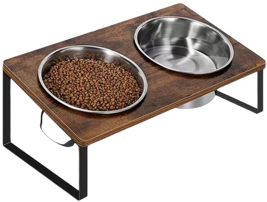 Ceruzo Dubbele Voerbak met Standaard - 40x20x16 cm - Metaal- MDF