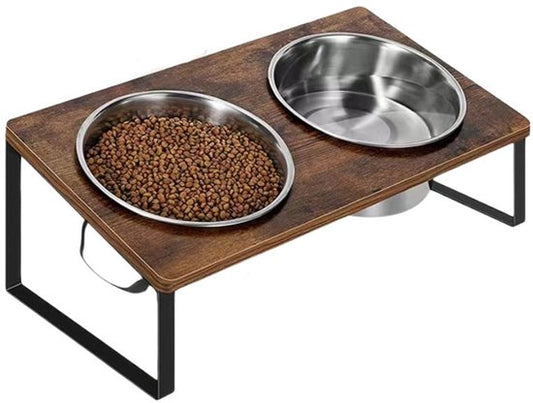 Ceruzo Dubbele Voerbak met Standaard - 40x20x16 cm - Metaal- MDF