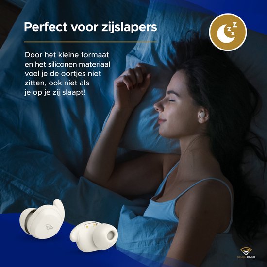 Golden Sound Oordopjes slapen - Draadloze oordopjes - Oortjes draadloos - Sleep Plugs - Active Noise Cancelling 24dB - Slaap oordopjes - Geschikt voor elke laptop en smartphone - Wit