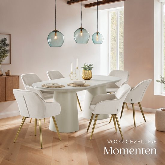 tectake® Eetkamerstoel Marilyn - Met Armleuningen - Elegante Stoel met Gevoerde Zitting in Fluweellook - Gestoffeerd - Gouden Metalen Poten - Ergonomische Keukenstoel - Stoel voor Woonkamer, Eetkamer en Slaapkamer - Taupe
