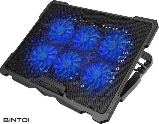 Bintoi® LSE100 – Laptop Standaard Verstelbaar – Tablet Houder – Laptopstandaard Laptoptafel – Laptop Cooler Stand – Laptophouder Laptop Koeler Verhoger – Cooling Pad – 6 Ventilatoren – Cadeau Tip