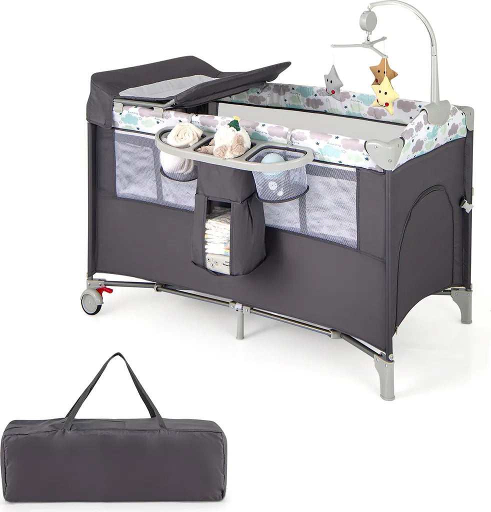 Coast Reiswiegje - 5 In 1 - Opklapbaar - 2 Niveaus - Incl. Matras - 125 x 65 x 76cm - Grijs