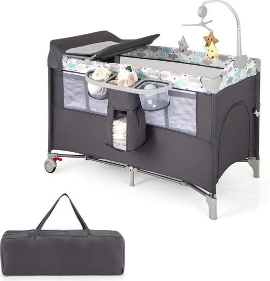 Coast Reiswiegje - 5 In 1 - Opklapbaar - 2 Niveaus - Incl. Matras - 125 x 65 x 76cm - Grijs