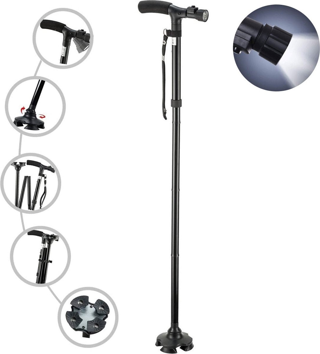 SafeLife Wandelstok met LED verlichting - Opvouwbaar en verstelbaar