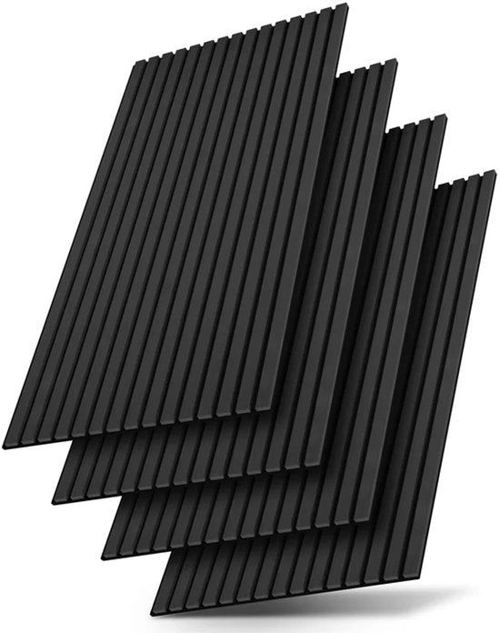 Juskys Jusky's - Akoestische Wandpanelen - Set Van 4 - Donkergrijs Eiken - 2,88 m² - Houten Design & Geluiddempend