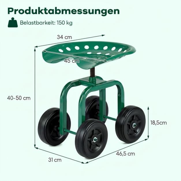 Coast Verrijdbare Tuinwerkstoel – 360° Draaibaar – 40-50 cm – Groen