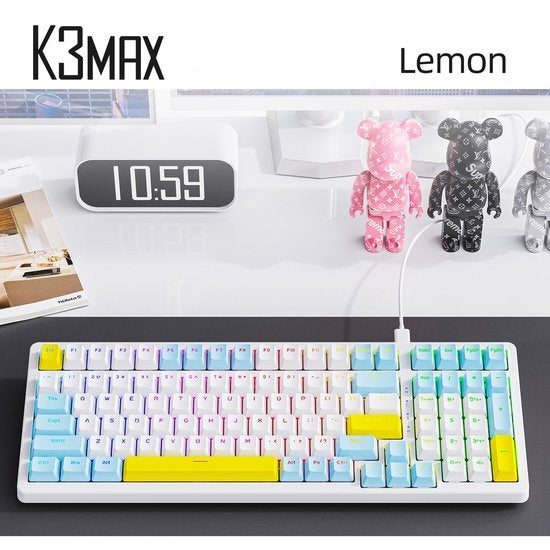 Fuegobird K3MAX Mechanisch Gaming Toetsenbord - 100keys - Gasket Mod - Rode Switch - QWERTY - Mechanical RGB Backlight Keyboard - Lemon