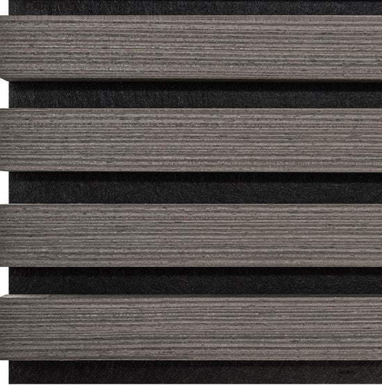 tectake® Akoestische Panelen - Set van 4 - Akoestisch Wandpaneel - 60 x 120 cm - 2,88 m² - Wandpanelen met Aanpasbare Grootte - Lattenwand van MDF en Houtfineer - Geluidsisolatie - Stijlvolle Wanddecoratie - Eenvoudige Montage - Eiken Grijs