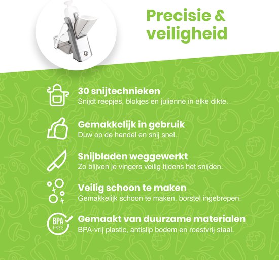 Dremdo Mandoline Groentesnijder – Keukensnijder ­– Handmatig – Schijfjes/Blokjes/Reepjes/Julliene - BPA-vrij