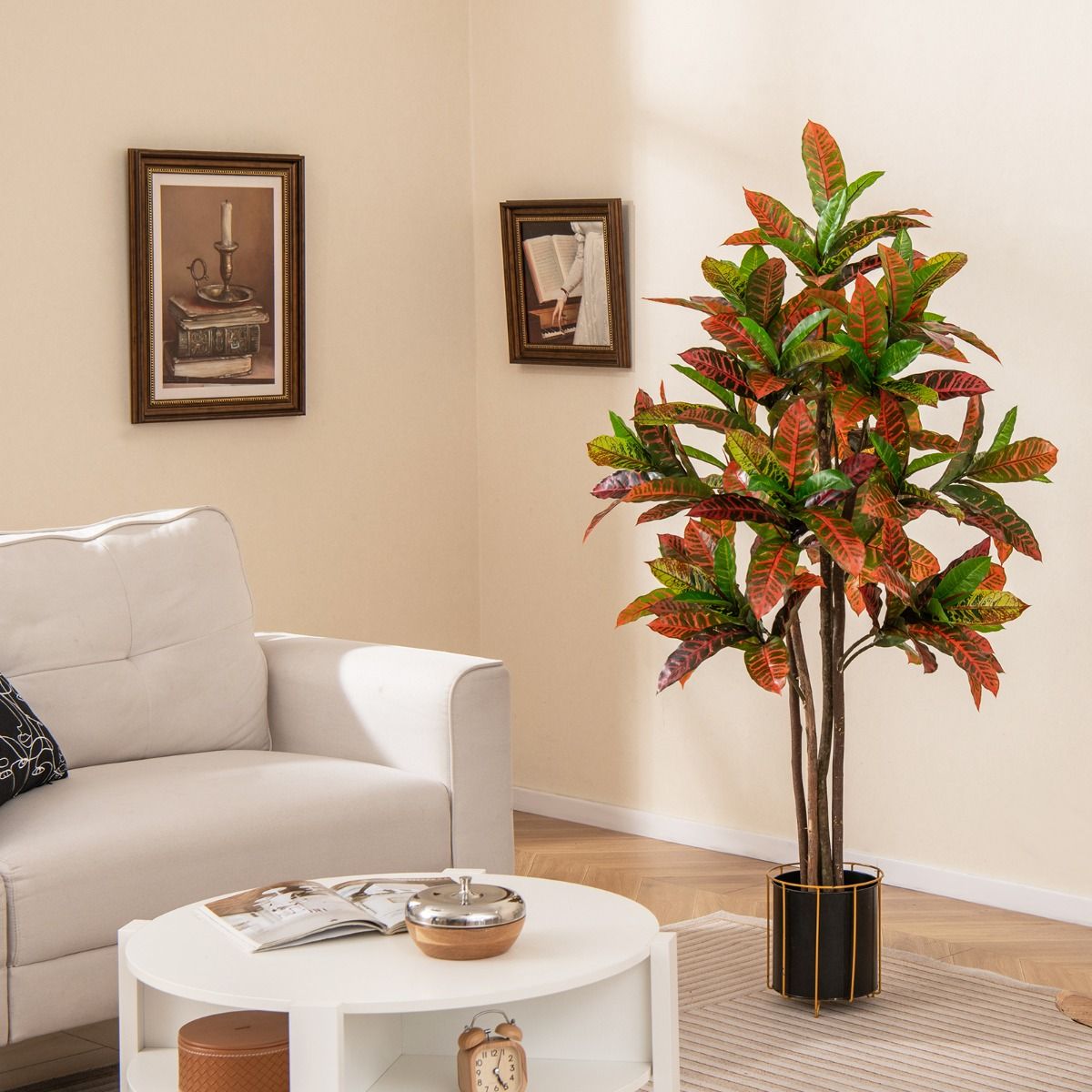 Coast Kunstplant Croton Palmboom - echte houten stam - kleurrijke bladeren - 150 cm