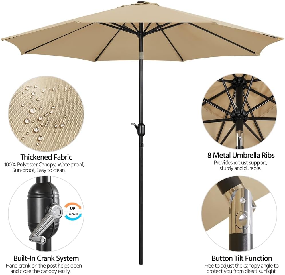 Tuinparasol 300 cm met 8 Baleinen, Zwengel en Ventilatieopening Kaki