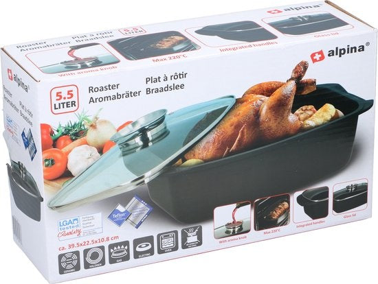 alpina Braadslede - Ovenschaal Rechthoekig - 39,5x22,5x10,8cm - 5.5L - RVS - Zwart