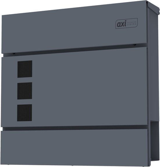 AXI Jonas Brievenbus van Metaal – Antraciet – Stalen Brievenbus met Slot – Wandmodel –37x11x37 cm – Inclusief 2 Sleutels – Met Krantenhouder – Weerbestendig