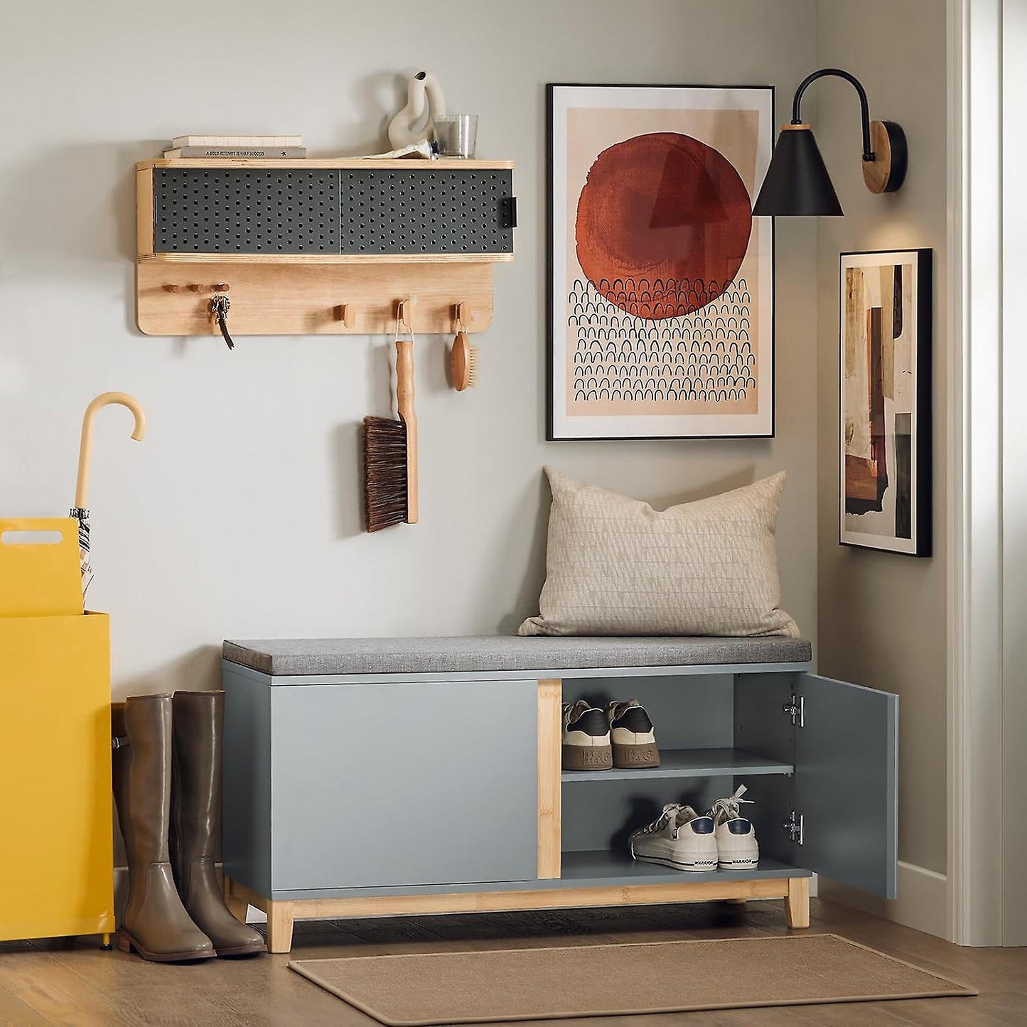 SoBuy Schoenenkast - FSR117-HG - MDF & Bamboo - Max. 150Kg - 90x34x47cm - Grijs
