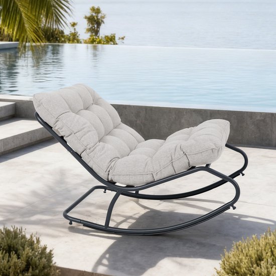 AXI Ruby Schommelstoel Zwart/beige – Schommelstoel Buiten - met Dikke Kussens – Metalen Frame – Lounge Tuinstoel met Schommelfunctie