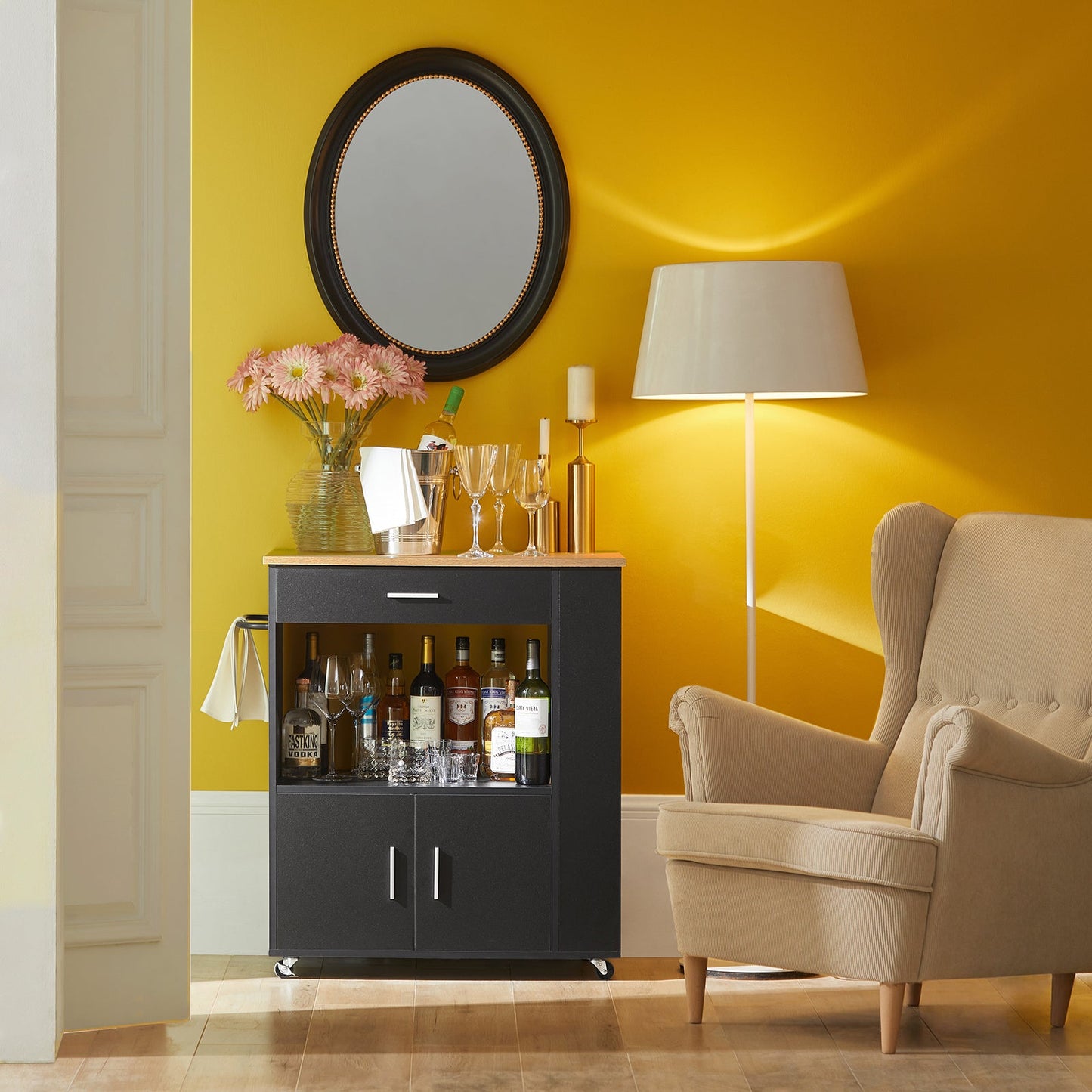 SoBuy FKW113-SCH Multifunctionele Keukentrolley met Wielen – 82x46x88 cm – Zwart