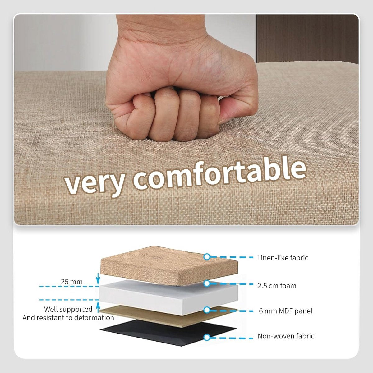 Ceruzo opvouwbare dubbel zits poef met opbergruimte – beige – 76 × 38 × 38 cm – polyester/mdf