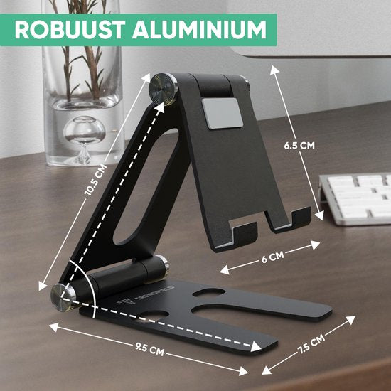 Serve Telefoon Standaard XL - Aluminium Houder voor Mobiel & Tablet - Telefoonhouder Bureau - Inklapbare Telefoonstandaard TTH105 - Zwart