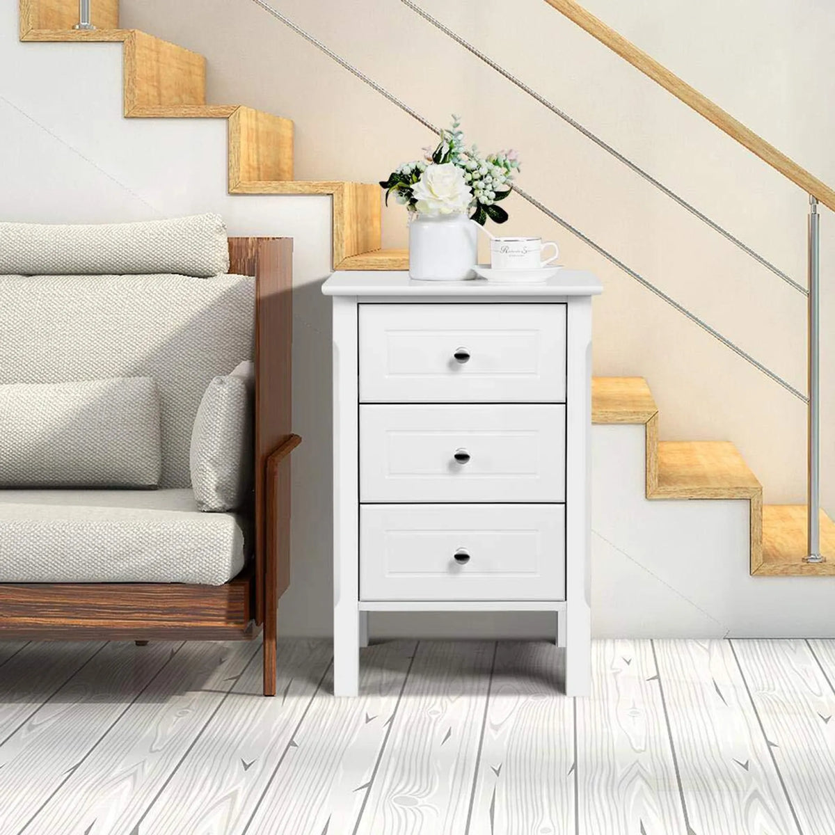Yaheetech Nachtkastje Met 3 Lades – Voorzien Van Aluminium Knopgrepen En Vochtbestendig Gelakt Oppervlak En Hoogwaardige Ladegeleiders – Voor Slaapkamer En Woonkamer – Wit E1 MDF – 40 x 40 x 60 cm