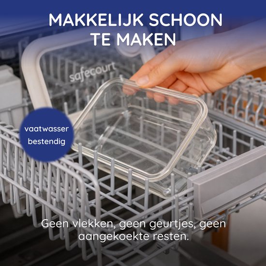 Safecourt vershoudbakjes - volledig van glas (100% micro-plastic vrij) - oven, vriezer, magnetron en vaatwasser - 5 delige set
