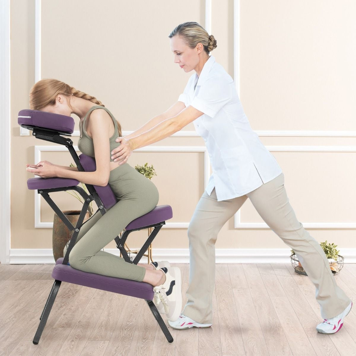 Coast Massagestoel - Inklapbaar - Met draagtas - Max 150 kg - 48 x 55 x 120 cm - Paars