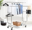 Yaheetech Kledingrek 128 x 55 x 173 cm - Zilver - Verrijdbaar - 130 kg - Dubbele Kledingstang