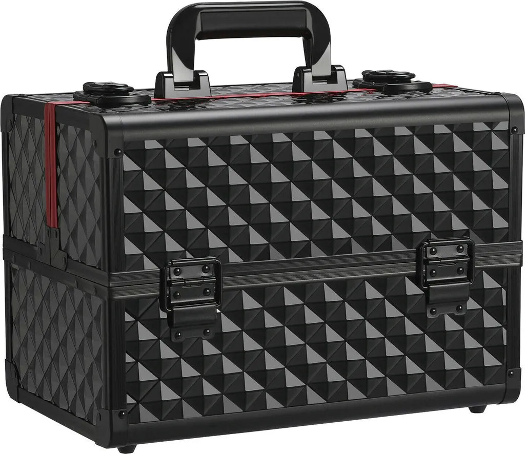 Yaheetech make-up Koffer - 34,7 x 22,2 x 25 cm - Verstelbaar - Opbergvakken - Afsluitbaar - Zwart/Rood