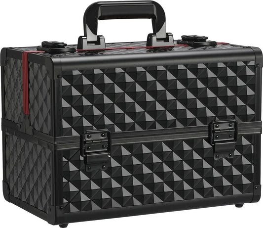 Yaheetech make-up Koffer - 34,7 x 22,2 x 25 cm - Verstelbaar - Opbergvakken - Afsluitbaar - Zwart/Rood