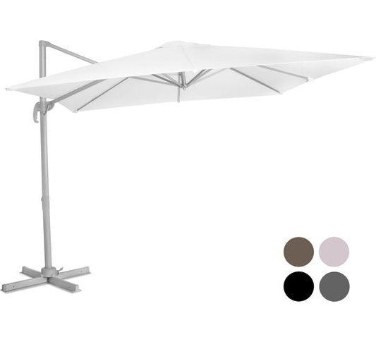 VONROC Premium Zweefparasol Pisogne - 300x300cm – Inclusief kruisvoet & beschermhoes – Vierkante parasol – 360 ° Draaibaar - Wit