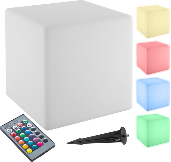 tectake® Luminous Cube - LED Lichtkubus – 16 RGB Kleuren en 5 Lichtmodi -Weerbestendige en Robuuste Tuinverlichting - 35x35x35 cm - Feestversiering - Tuindecoratie - Inclusief Lichtbron en Afstandsbediening