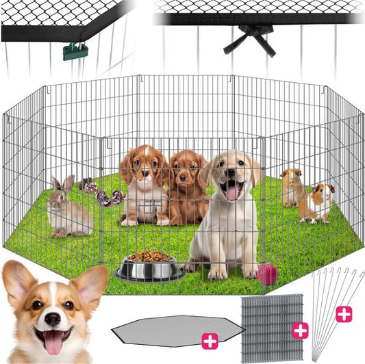 tectake - Dierenhokje met veiligheidsnet - Buitenverblijf - Opvouwbaar en uitbreidbaar - Staal - 145 x 73 cm