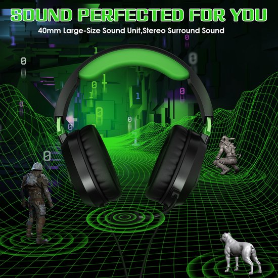 KOTION EACH G3100 Gaming Headset - Over-ear Koptelefoon met Microfoon - Geschikt voor Nintendo Switch,PS5, PS4, Xbox Series X|S, Xbox One, Mobile & PC - Zwart groen