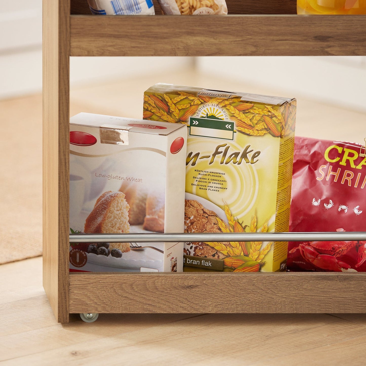SoBuy Keukenrek 4-Laags op wielen - Max. 20 kg - 60 x 19 x 81 cm - Bruin