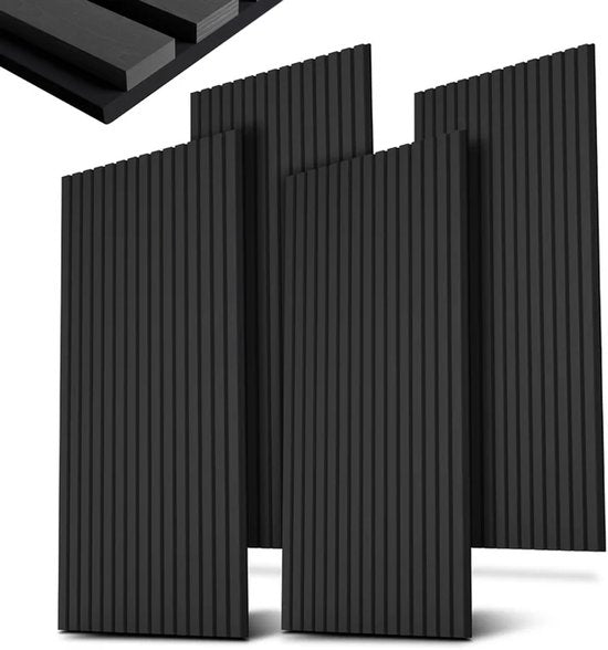 Juskys Jusky's - Akoestische Wandpanelen - Set Van 4 - Donkergrijs Eiken - 2,88 m² - Houten Design & Geluiddempend