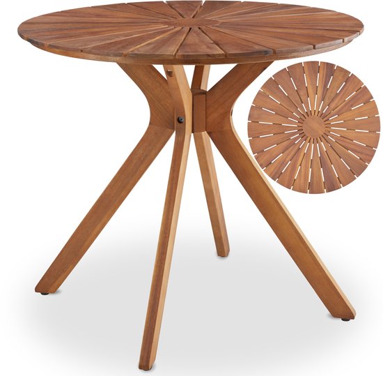 tectake® Ronde Houten Tuintafel - Ø70 x 62 cm - Acaciahout - Weerbestendig - Buitentafel - Bistrotafel - Bijzettafel - Tafeltje voor Balkon en Terras - Ook voor Binnen