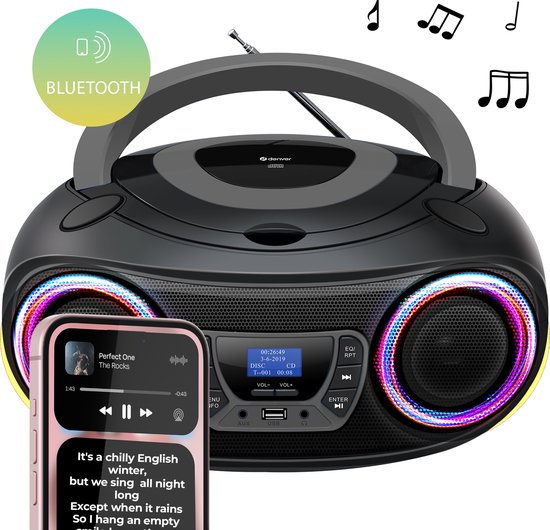 Denver Draagbare DAB Radio CD Speler Kinderen - Bluetooth - Lichteffecten - Boombox - AUX - FM - TDB212GREY