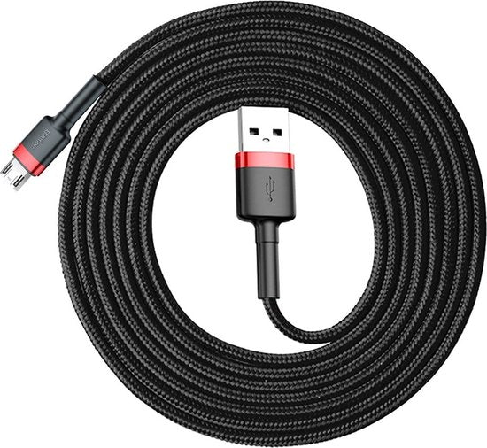Baseus - Universele USB naar Micro USB kabel - Geschikt voor o.a. Samsung en andere apparaten - 2 Meter - 1.5A - Zwart/Rood