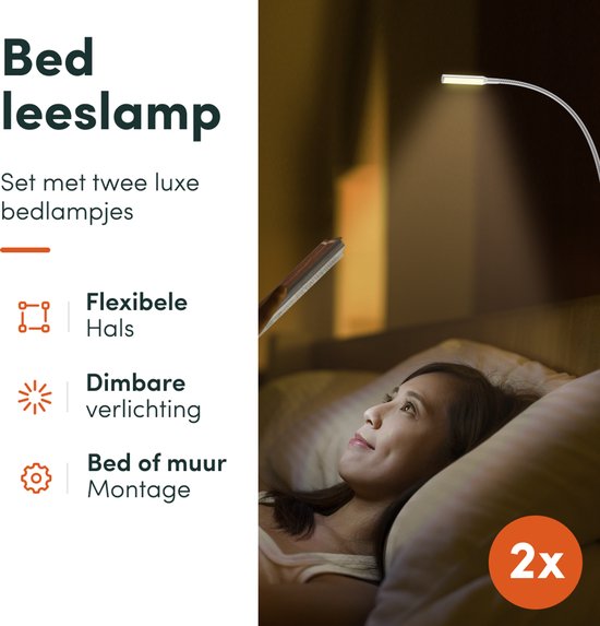 Nolt Leeslamp voor in Bed - Nachtlampje Dimbaar - 2 Bedlampjes - Bedlamp Slaapkamer - Leeslampjes Hoofdbord - Leeslampje Volwassenen